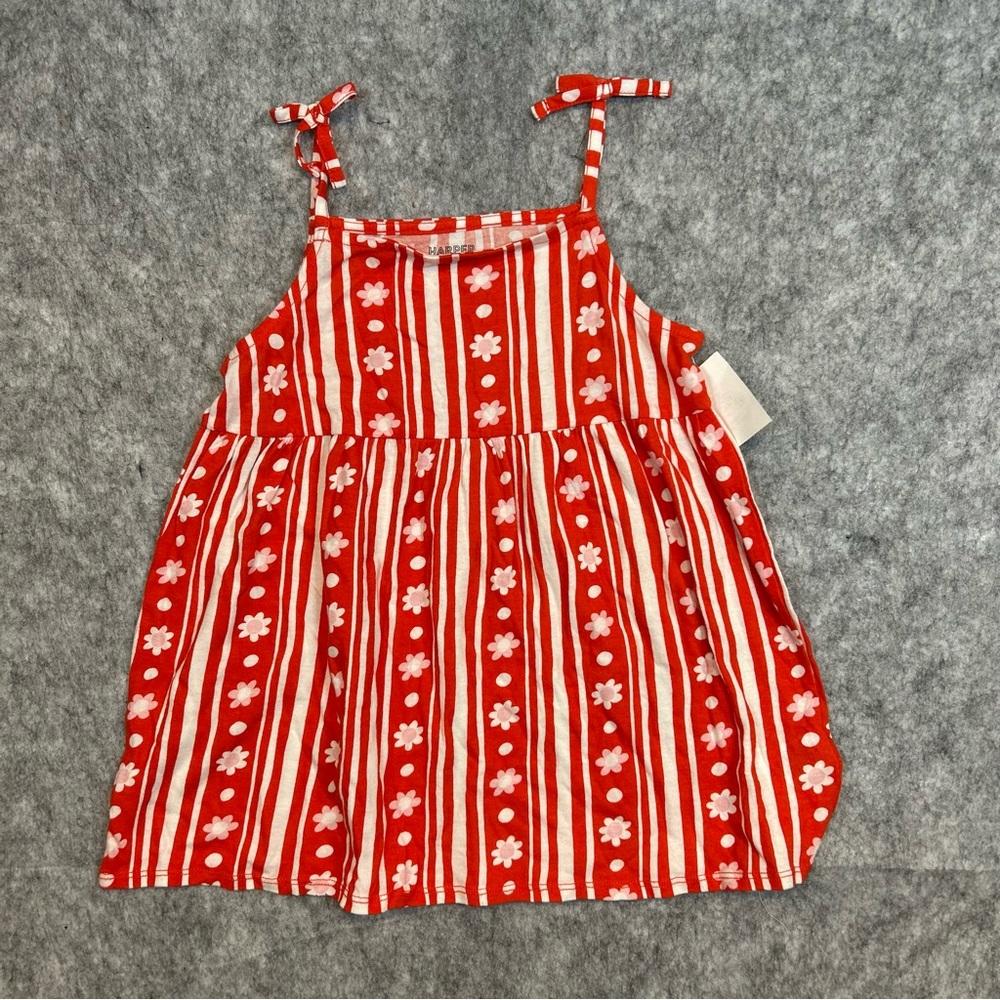 Harper Canyon Girls Red and White Floral Summer Sun Play Babydoll Top